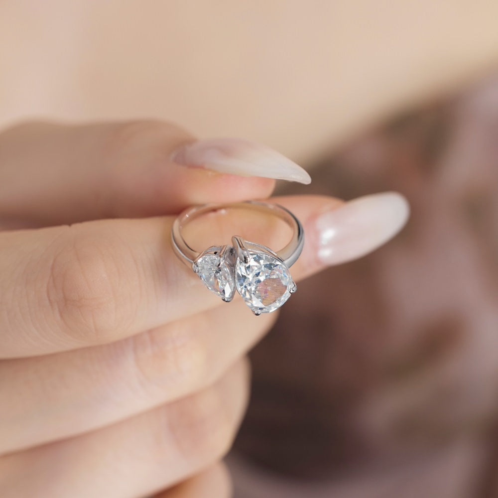 Toi et Moi Pear Cut Ring in Sterling Silver