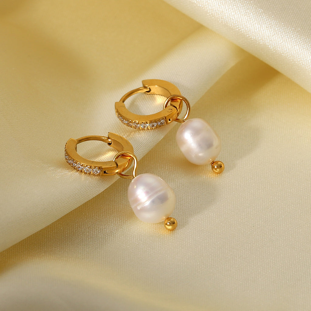 Simple Elegant Zircon Pearl Earrings