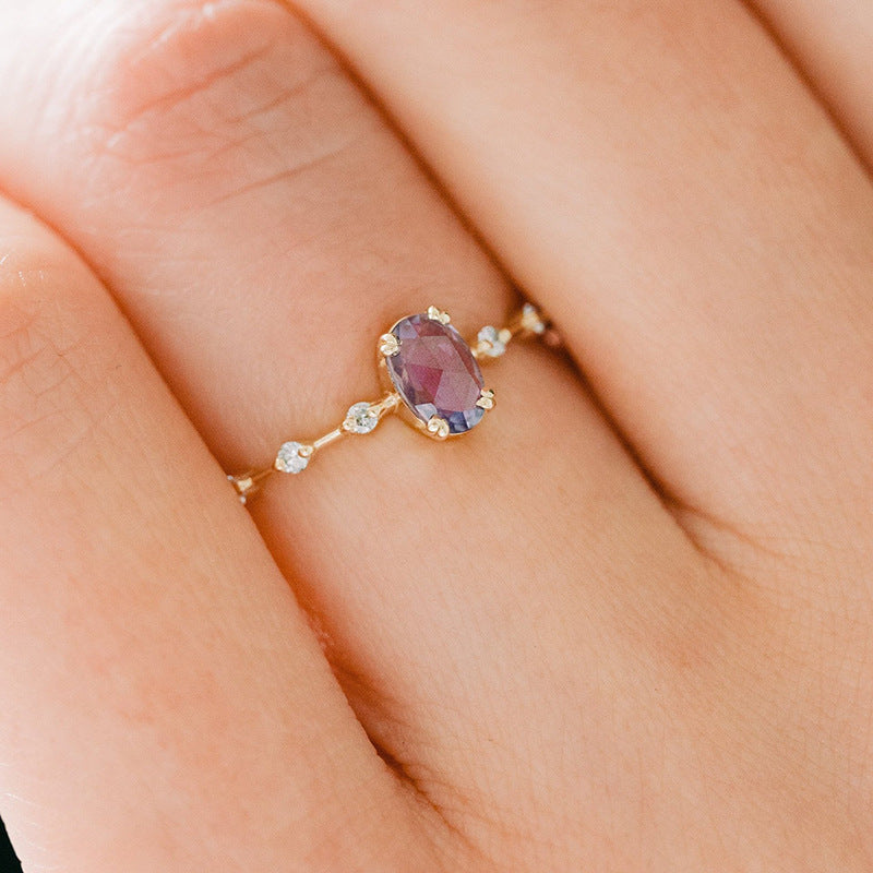 Geometric Purple Zircon Japanese Style Copper Ring