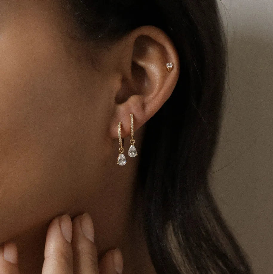 Pave Birthstone Drop Huggies