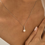 Zircon Pearl Pendant Stainless Steel Thin Chain Necklace
