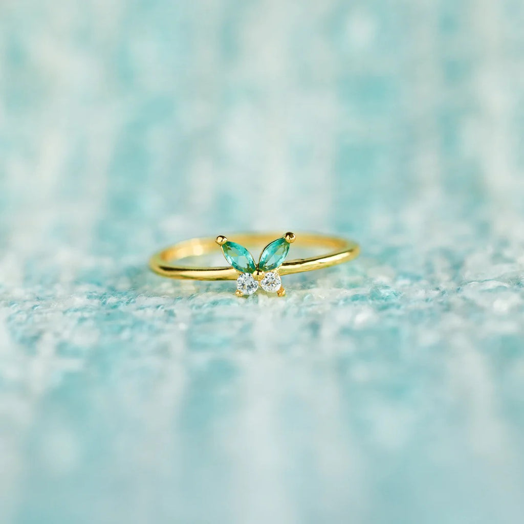 tiny green butterfly ring