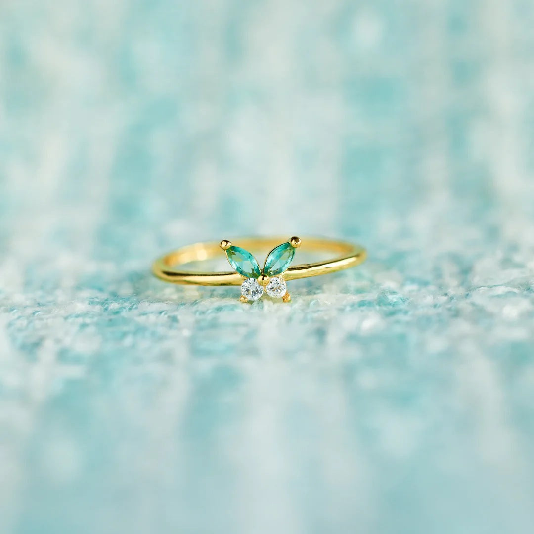 tiny green butterfly ring