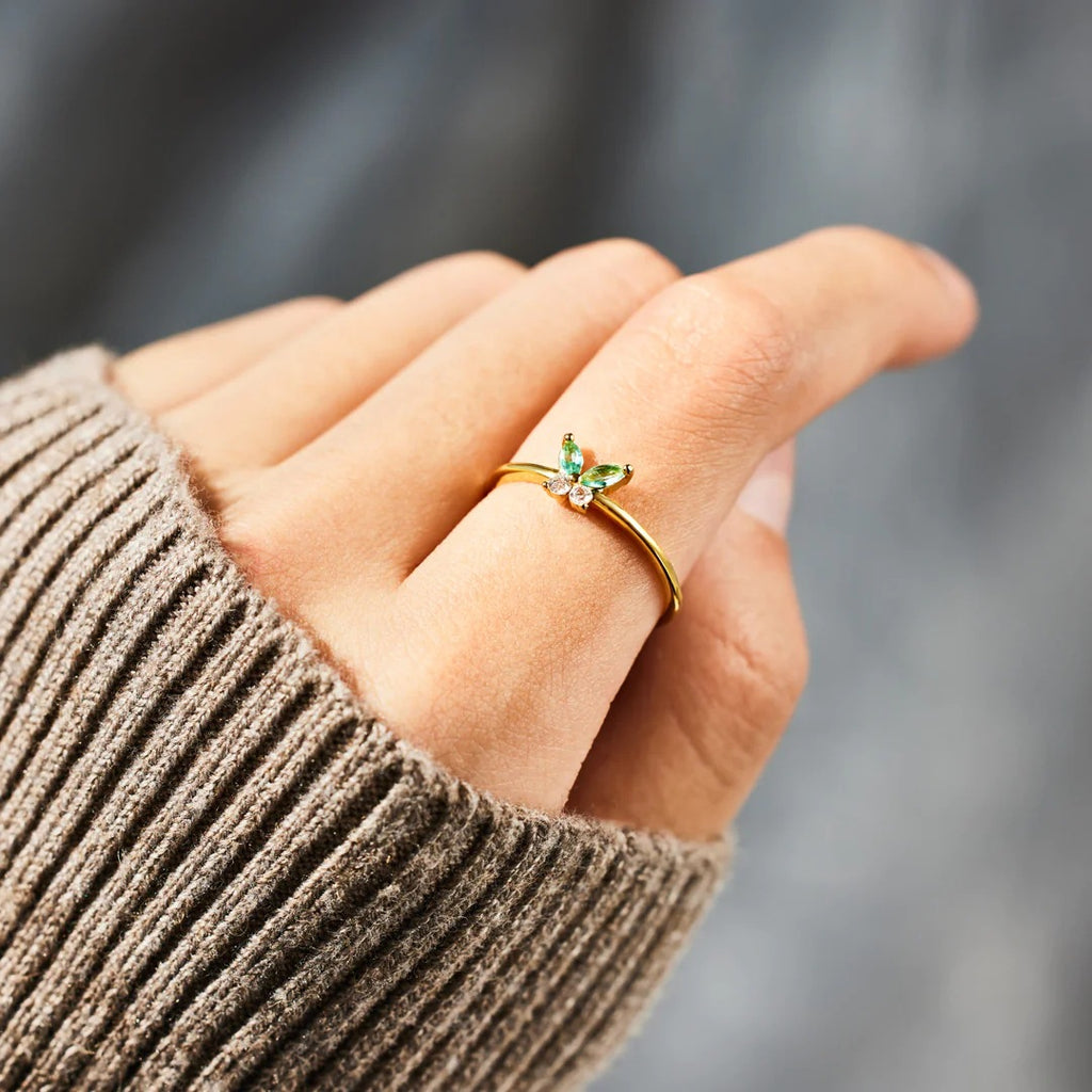 tiny green butterfly ring