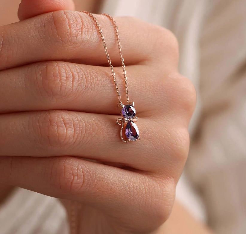 Personalized Birthstone Cat Necklace,