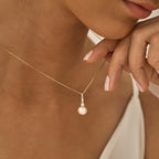 Zircon Pearl Pendant Stainless Steel Thin Chain Necklace