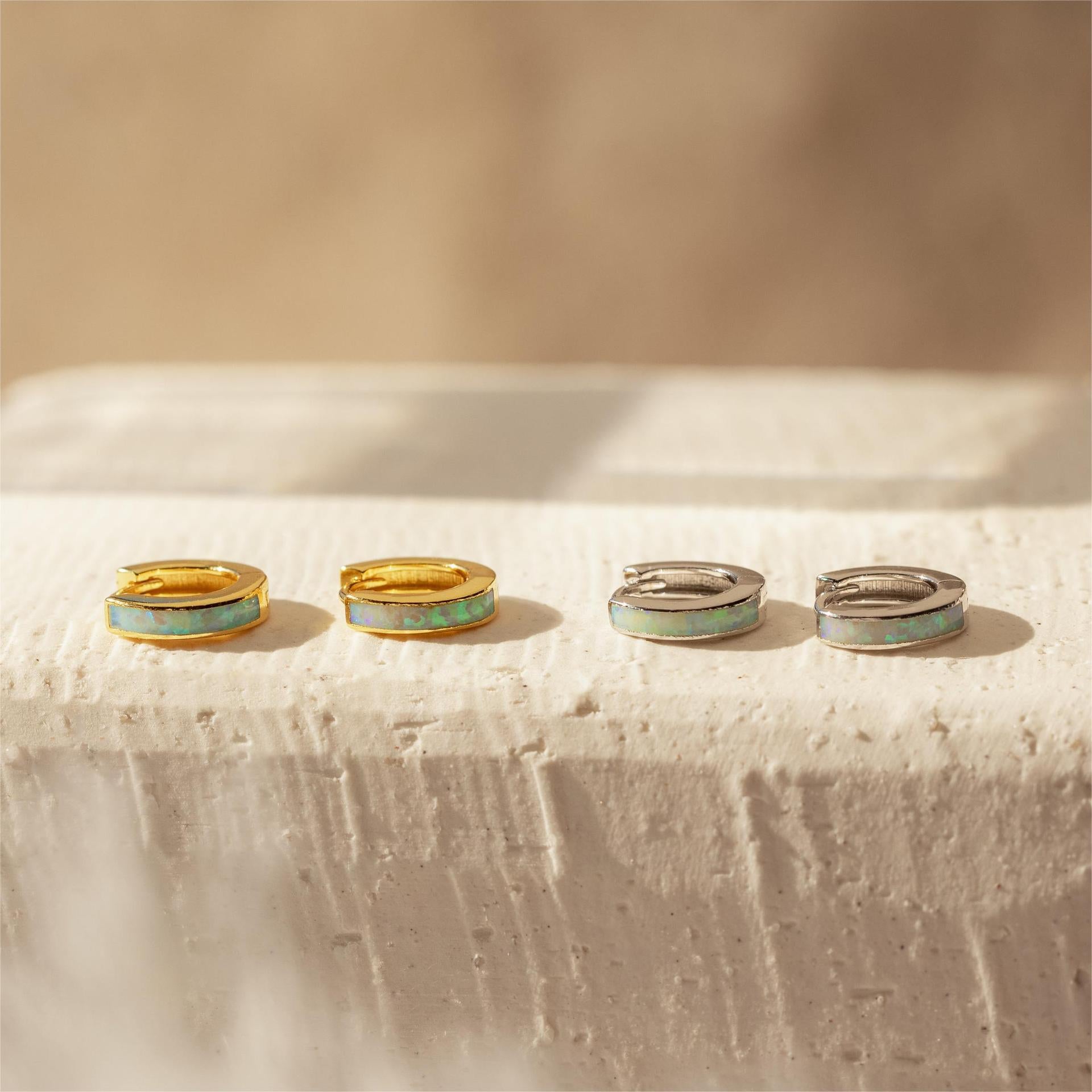 Opal Inlay Huggies Set