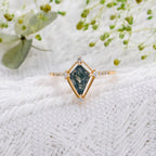 Vintage Kite Cut Green Moss Agate Engagement Ring