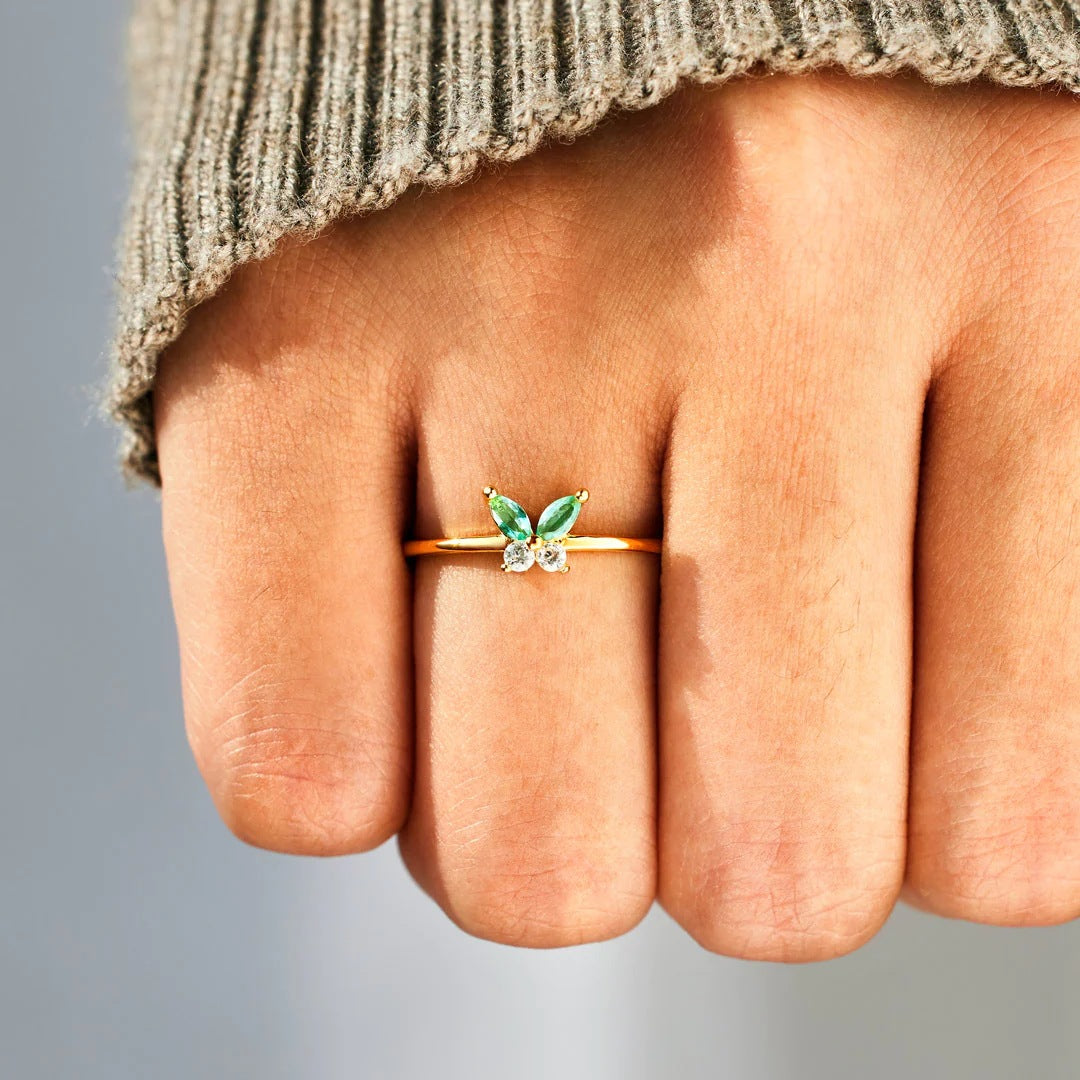 tiny green butterfly ring