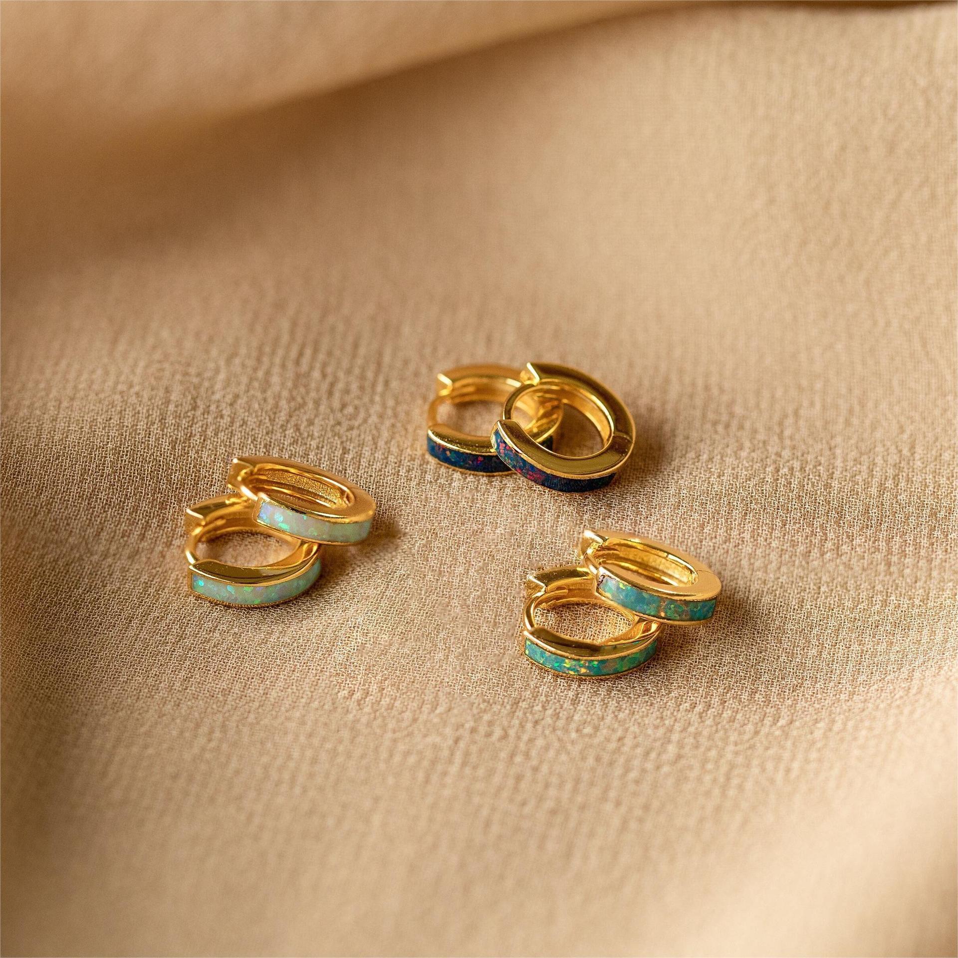 Opal Inlay Huggies Set