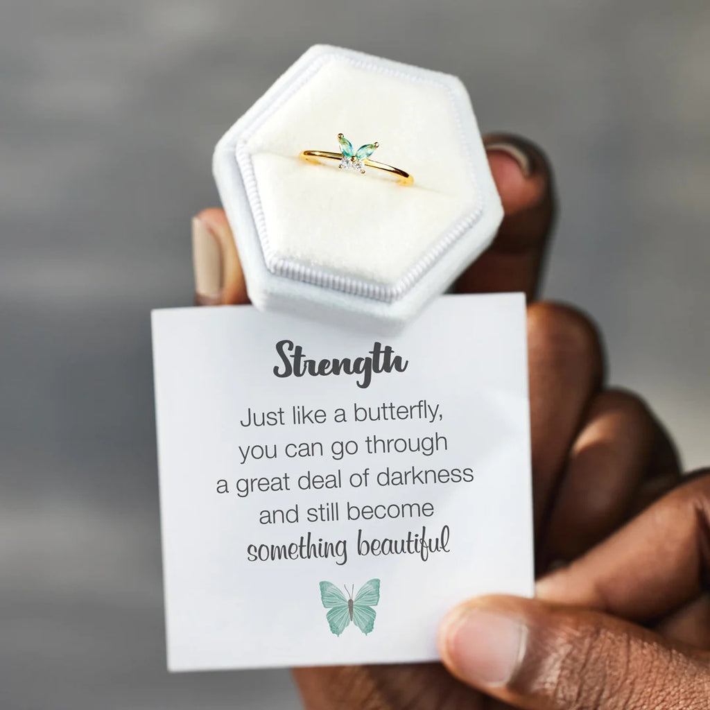 tiny green butterfly ring