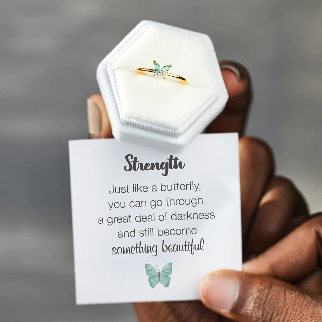 tiny green butterfly ring