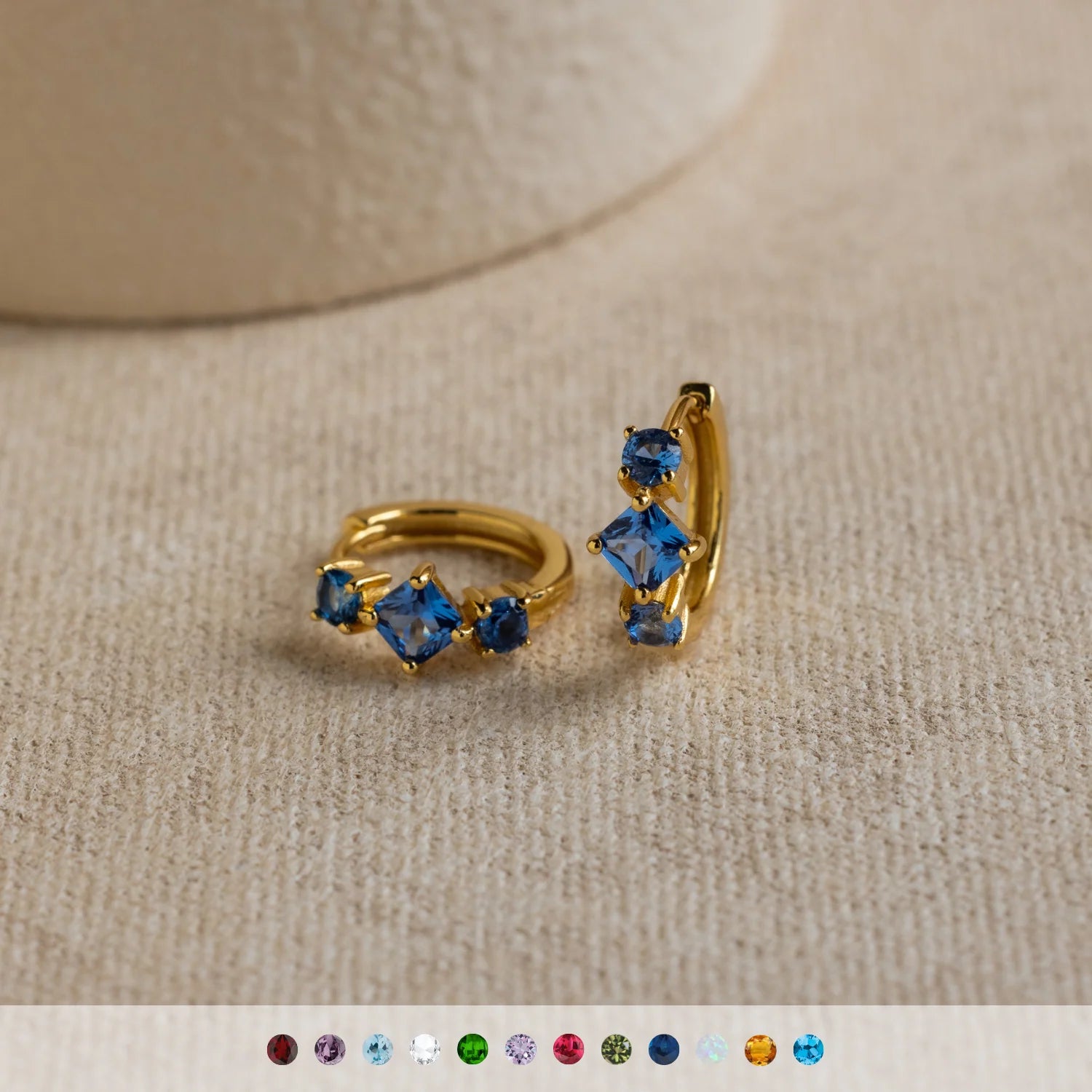 18K Gold Princess Cut Birthstone Huggies