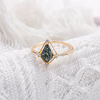 Vintage Kite Cut Green Moss Agate Engagement Ring