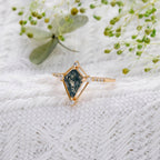Vintage Kite Cut Green Moss Agate Engagement Ring