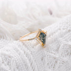 Vintage Kite Cut Green Moss Agate Engagement Ring