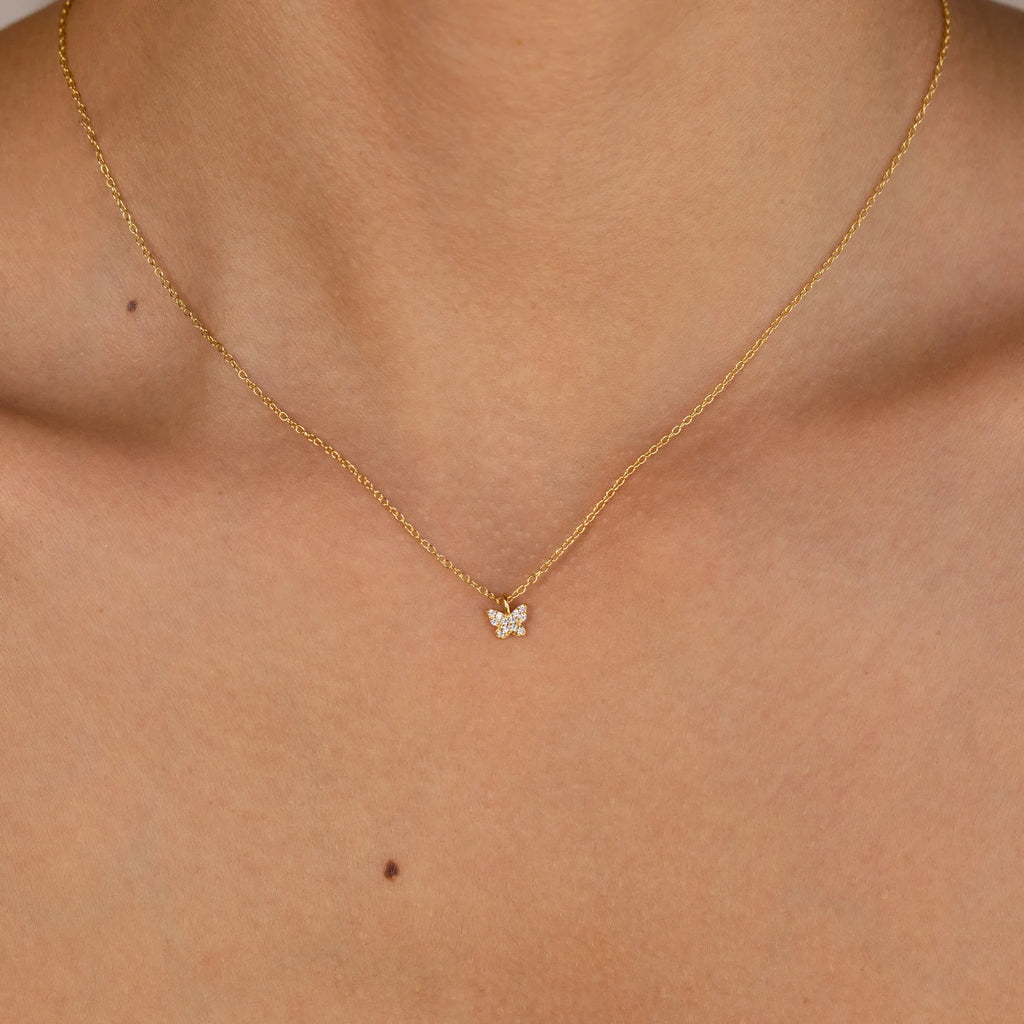Butterfly Drop Necklace in 18K Gold