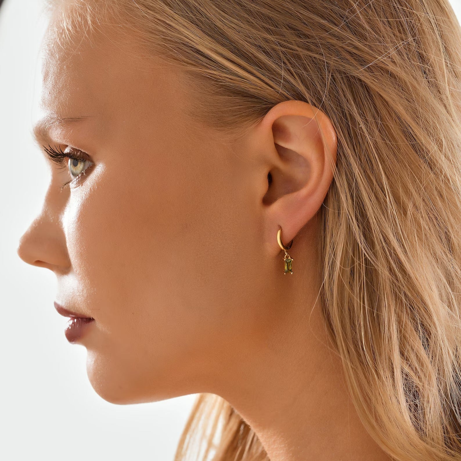 Baguette Birthstone Huggies