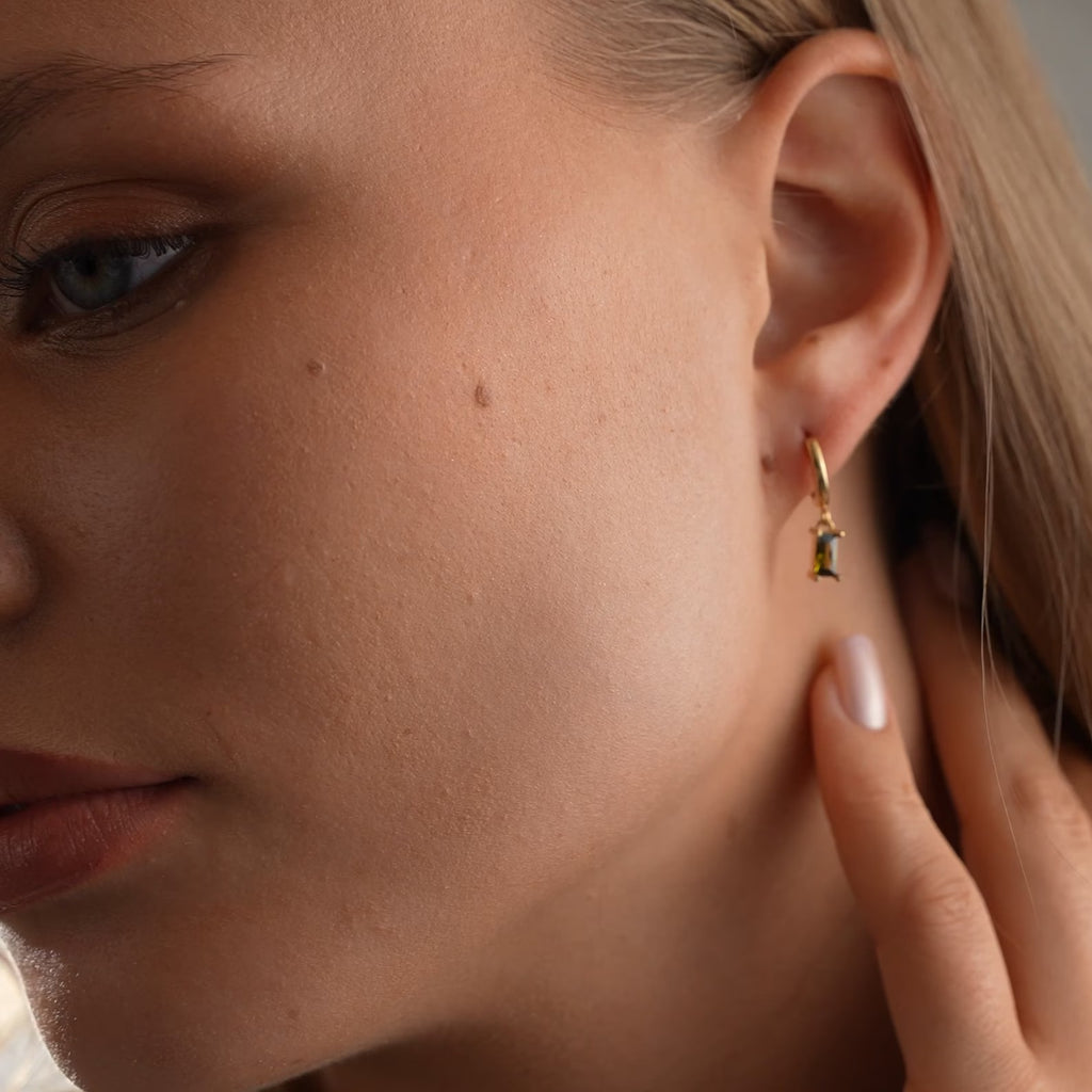 Baguette Birthstone Huggies