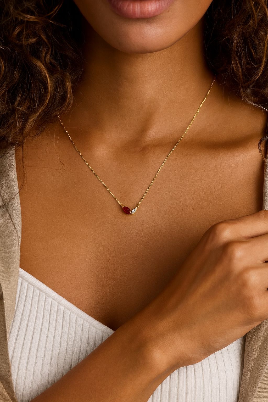 Titanium Steel Loving Heart Zircon Birthstone Necklace