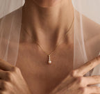 Zircon Pearl Pendant Stainless Steel Thin Chain Necklace