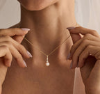 Zircon Pearl Pendant Stainless Steel Thin Chain Necklace