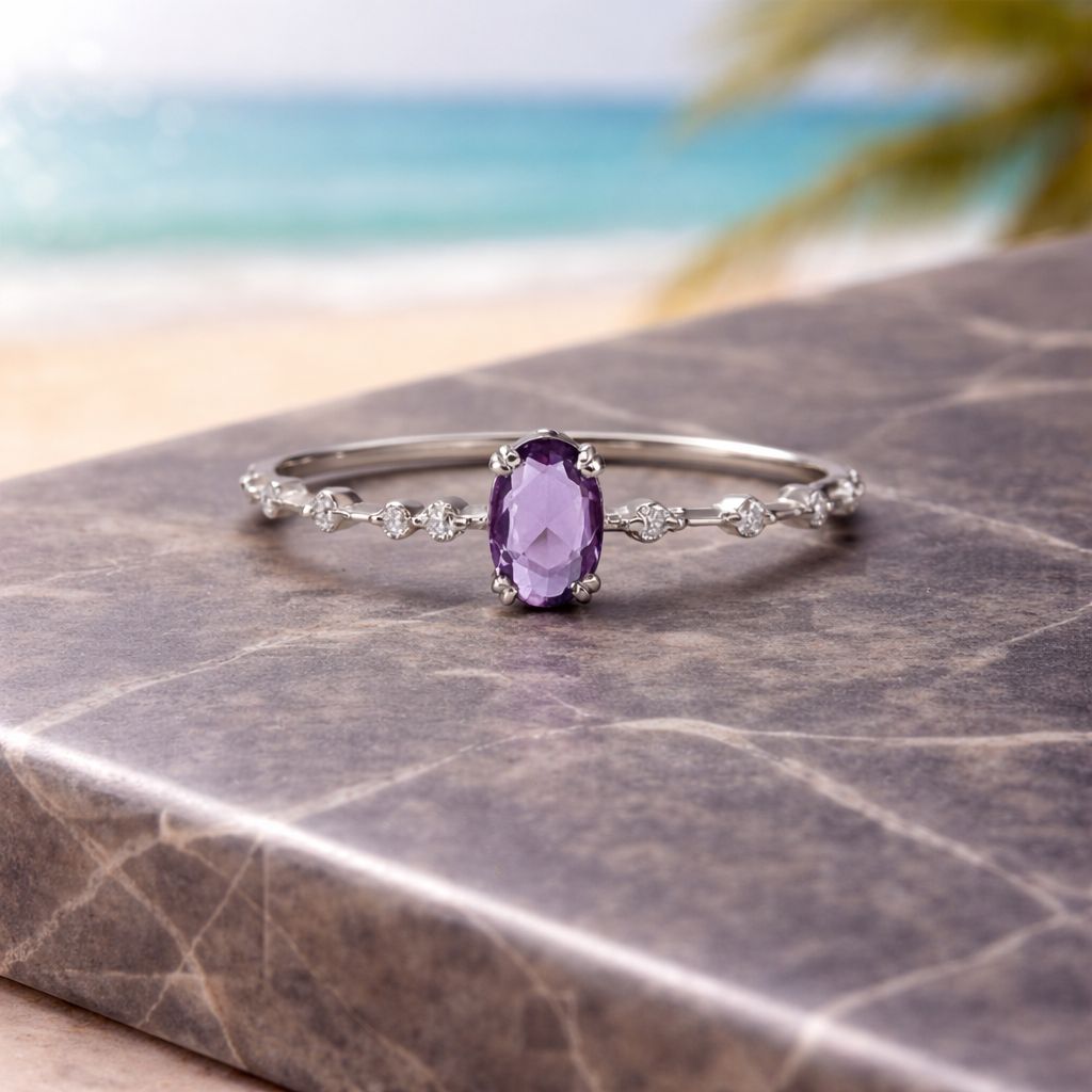 Geometric Purple Zircon Japanese Style Copper Ring