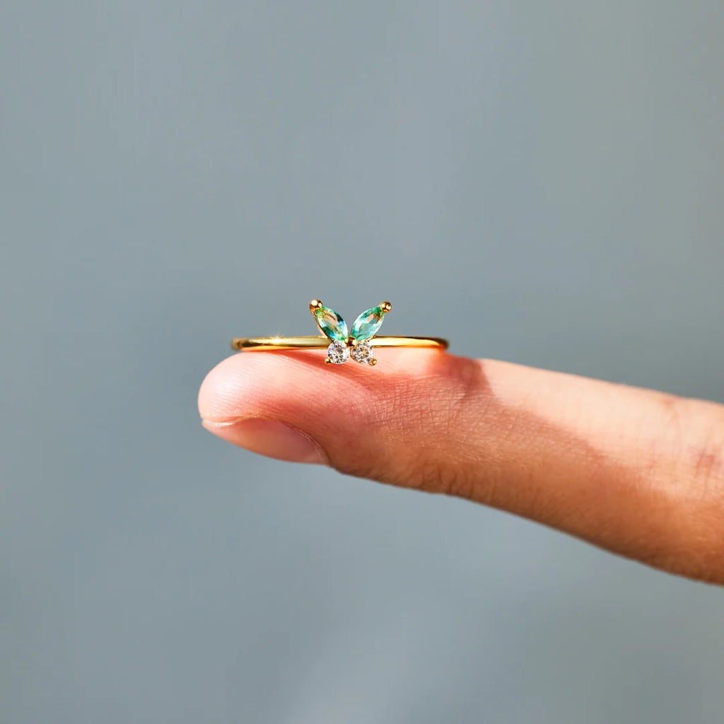 tiny green butterfly ring