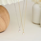 Zircon Pearl Pendant Stainless Steel Thin Chain Necklace