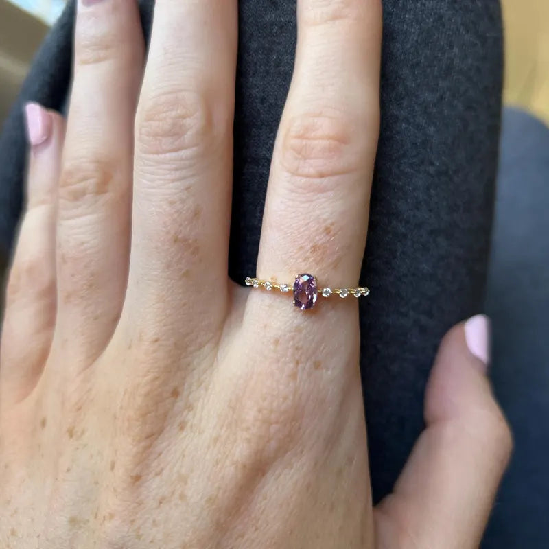 Geometric Purple Zircon Japanese Style Copper Ring