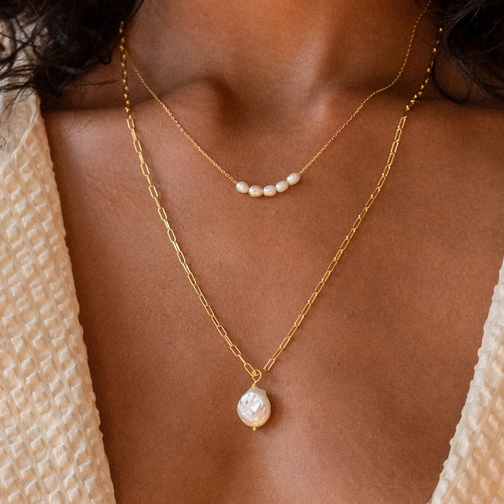 Pearl Bead Necklace in 18K Gold