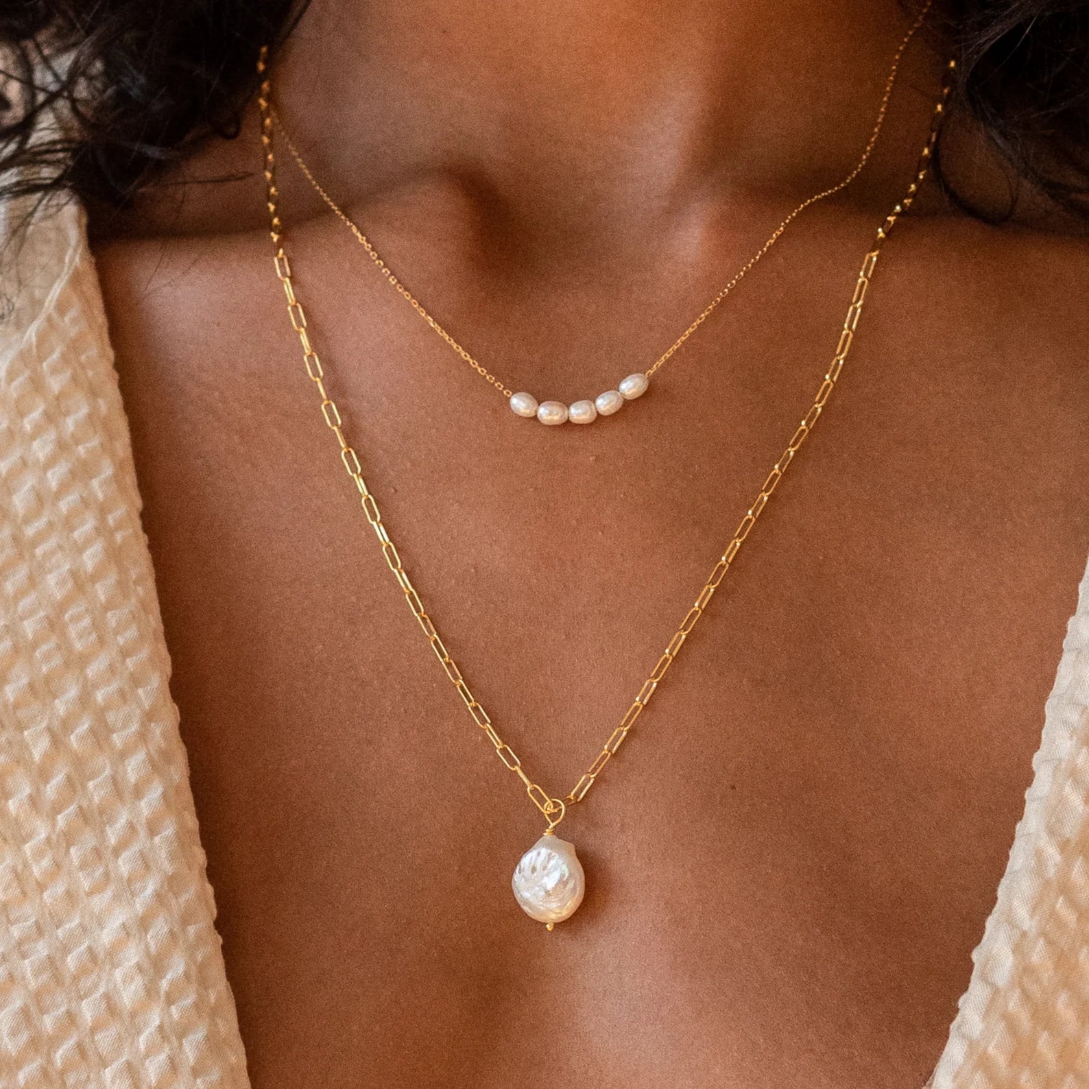 Pearl Bead Necklace in 18K Gold