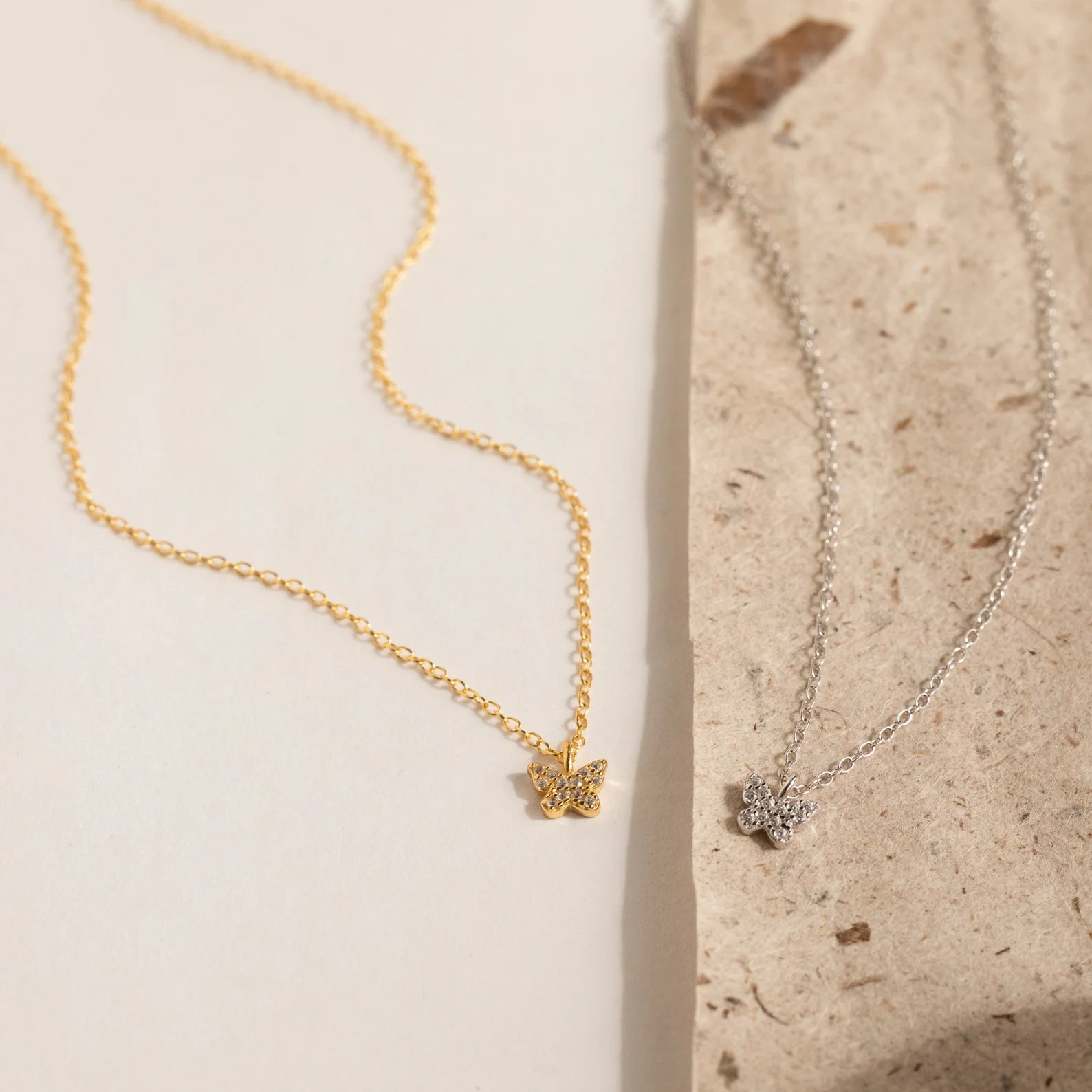 Butterfly Drop Necklace in 18K Gold