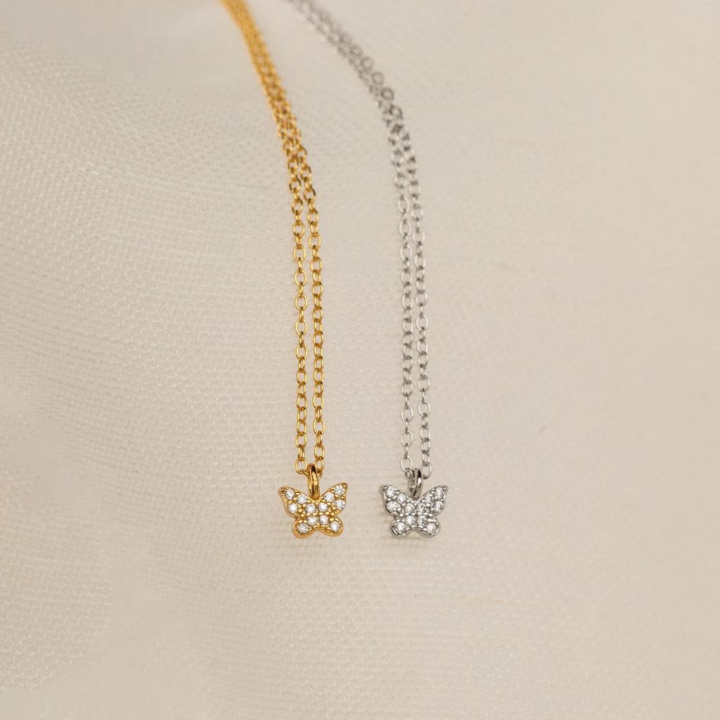 Butterfly Drop Necklace in 18K Gold