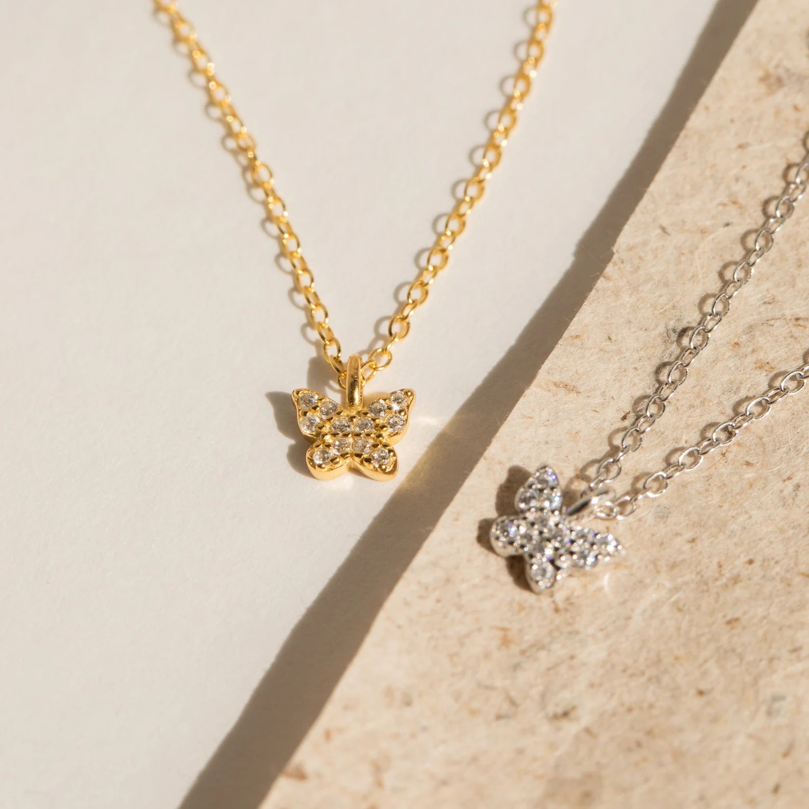 Butterfly Drop Necklace in 18K Gold