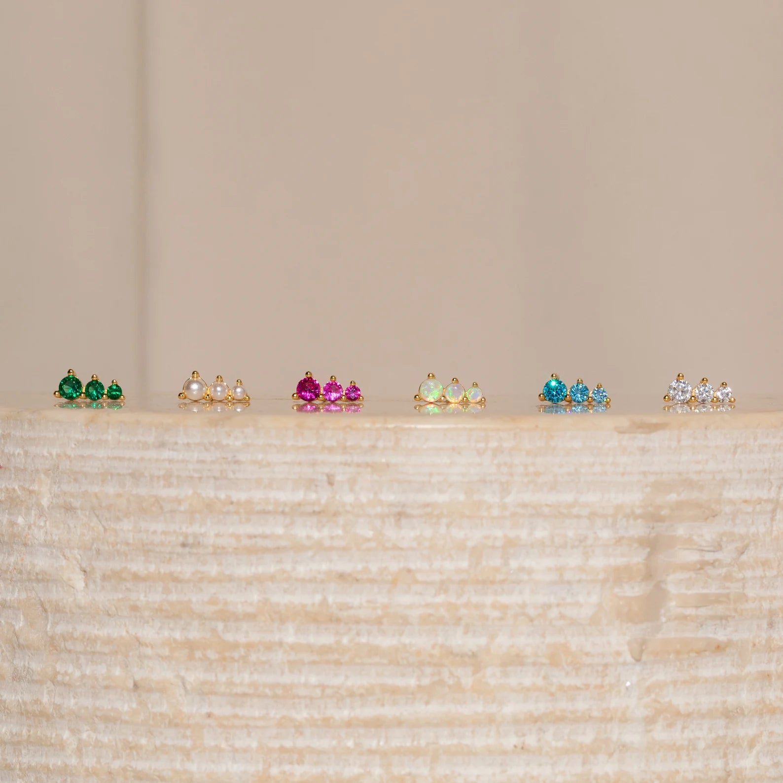 Triple Birthstone Studs