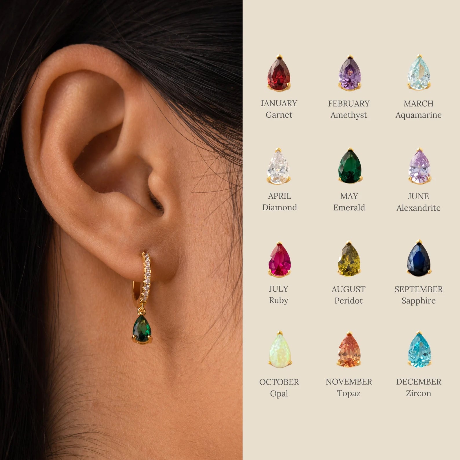 Pave Birthstone Drop Huggies