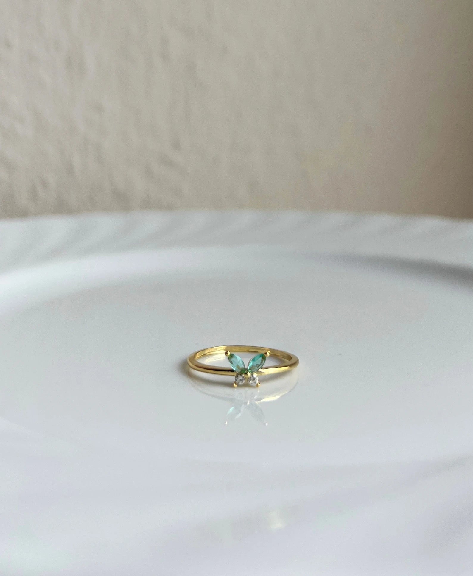 tiny green butterfly ring