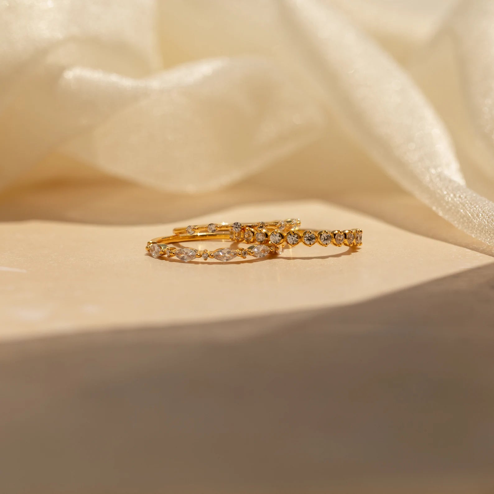 Crystal Stacking Ring Set in 18K Gold