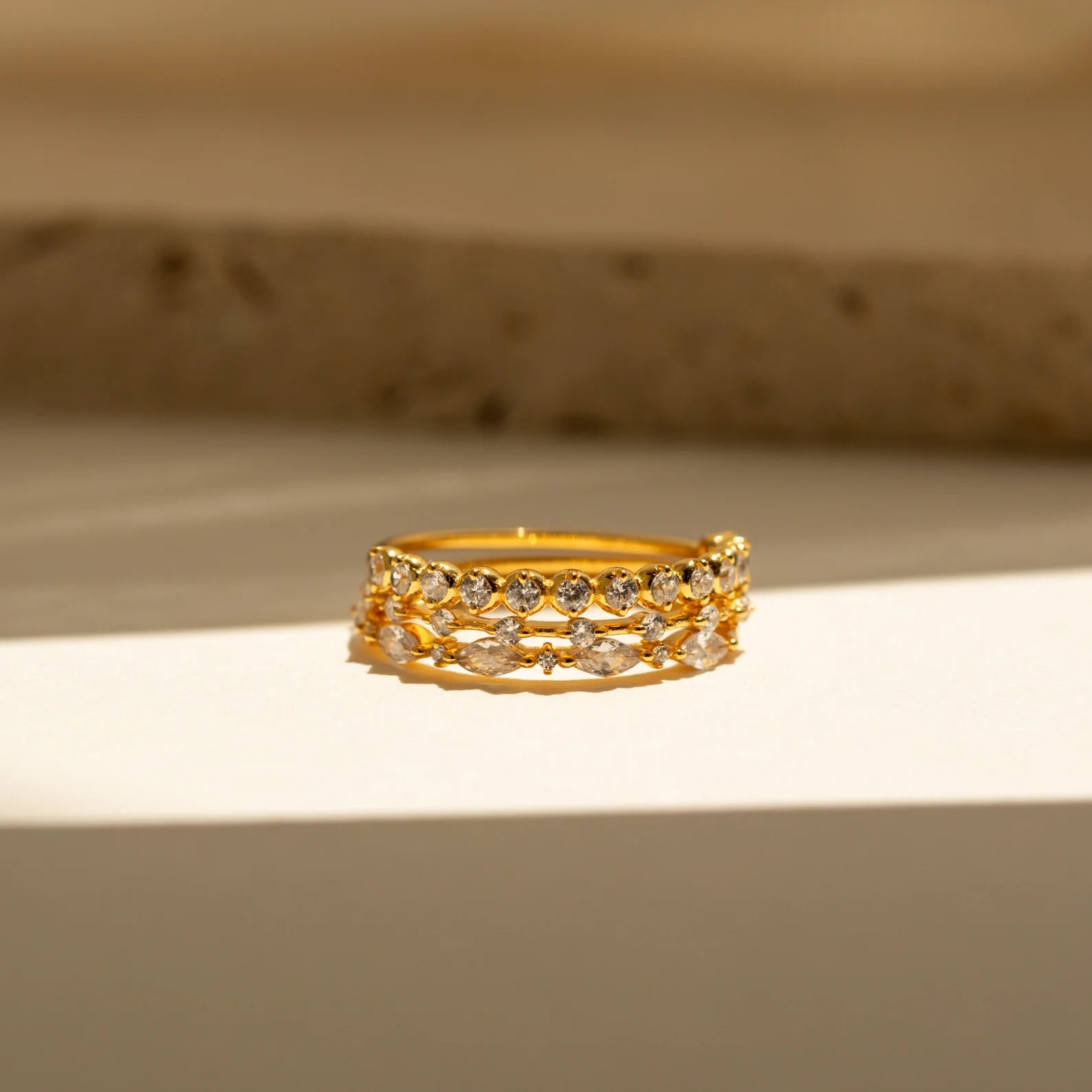 Crystal Stacking Ring Set in 18K Gold