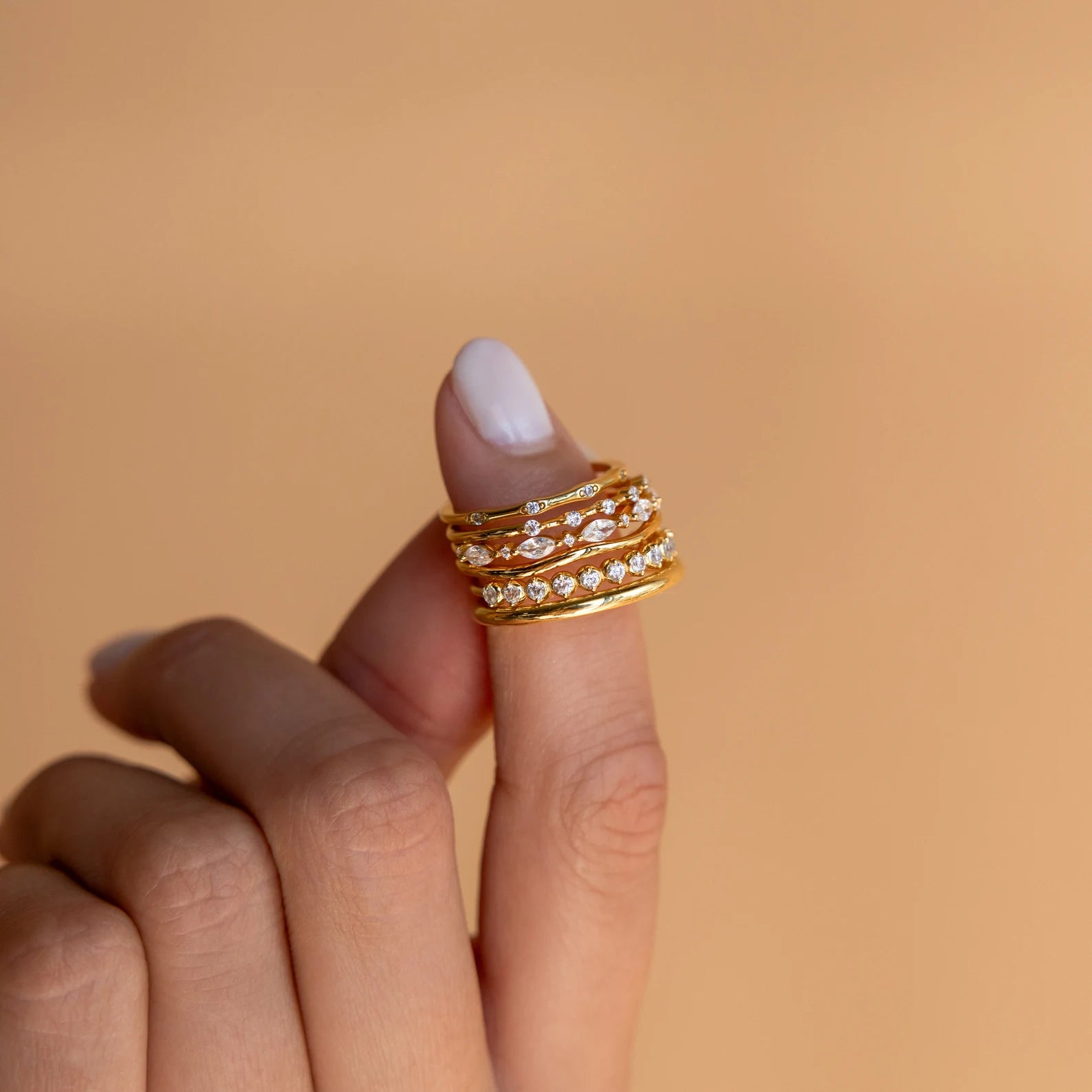 Crystal Stacking Ring Set in 18K Gold