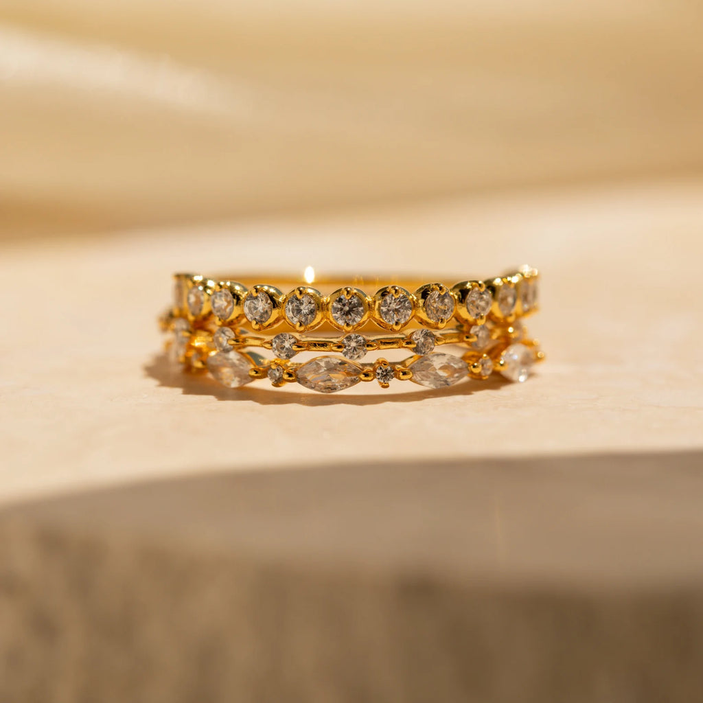 Crystal Stacking Ring Set in 18K Gold