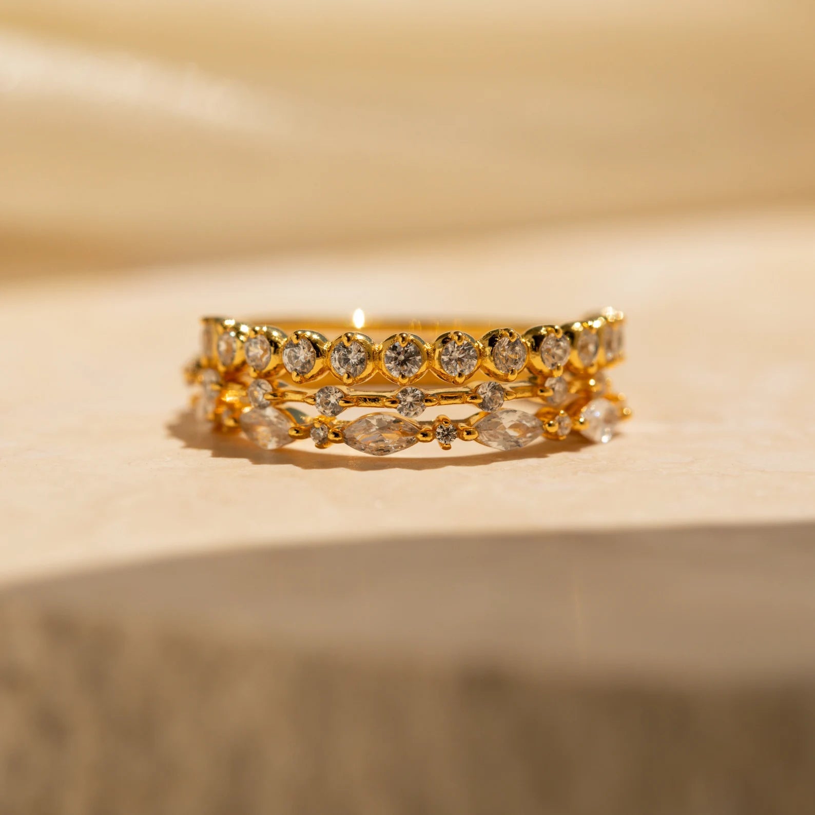 Crystal Stacking Ring Set in 18K Gold