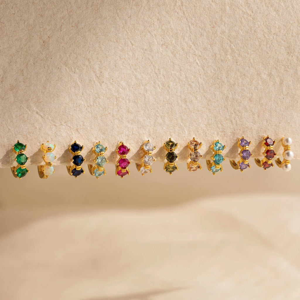 18K Gold Princess Cut Birthstone Huggies