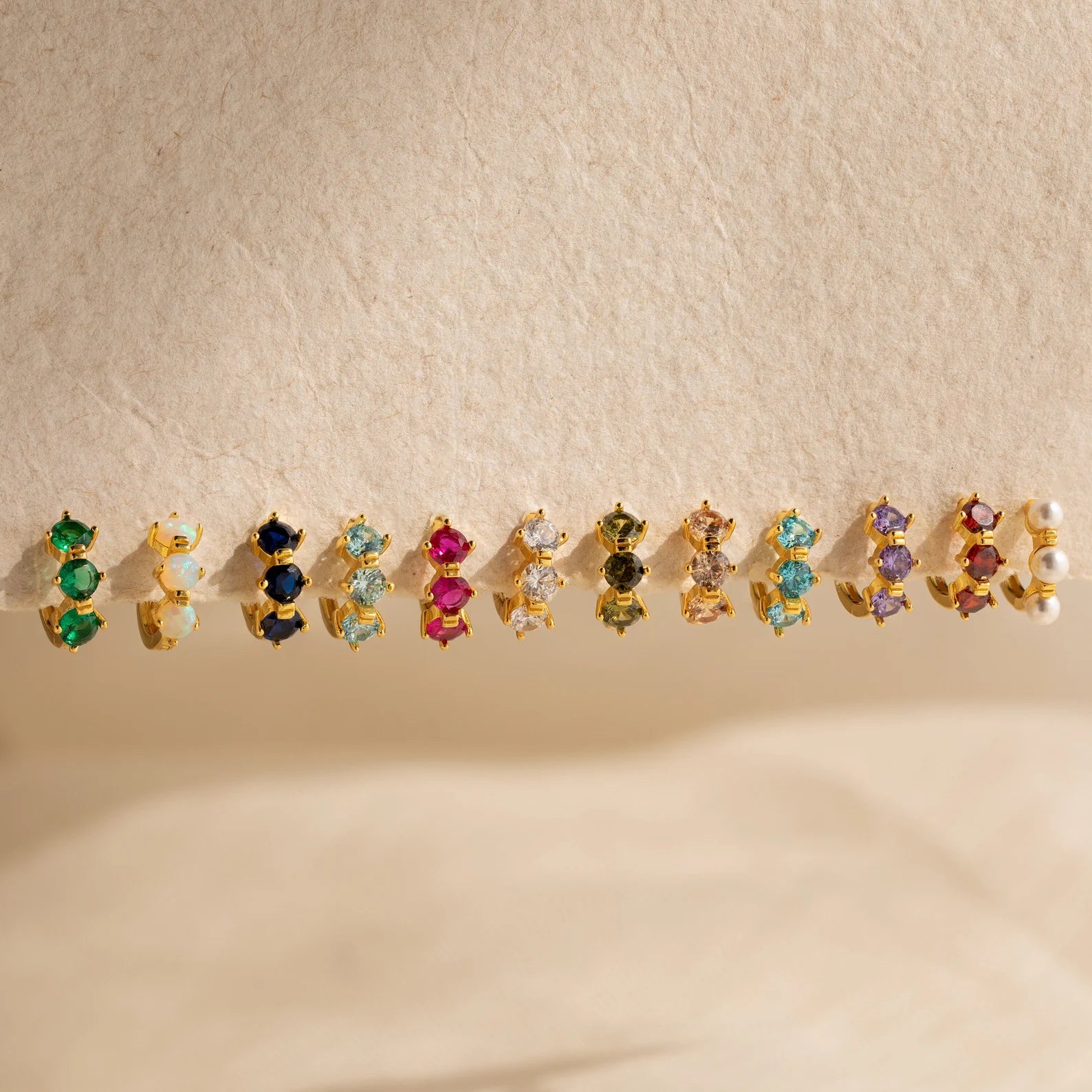 18K Gold Princess Cut Birthstone Huggies