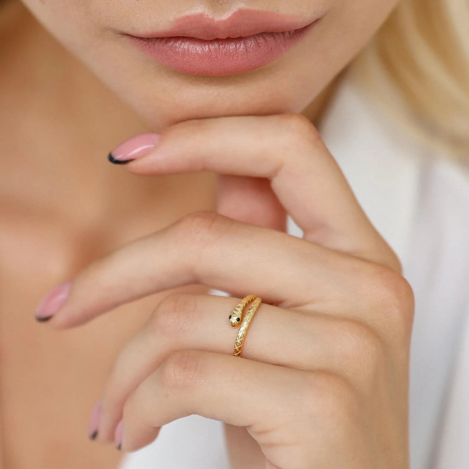 Gold Snake Ring, Dainty Adjustable ring