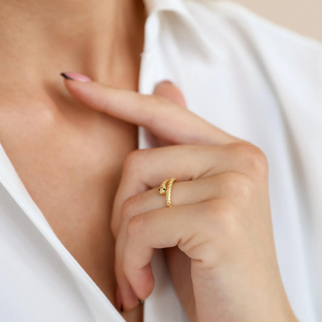 Gold Snake Ring, Dainty Adjustable ring