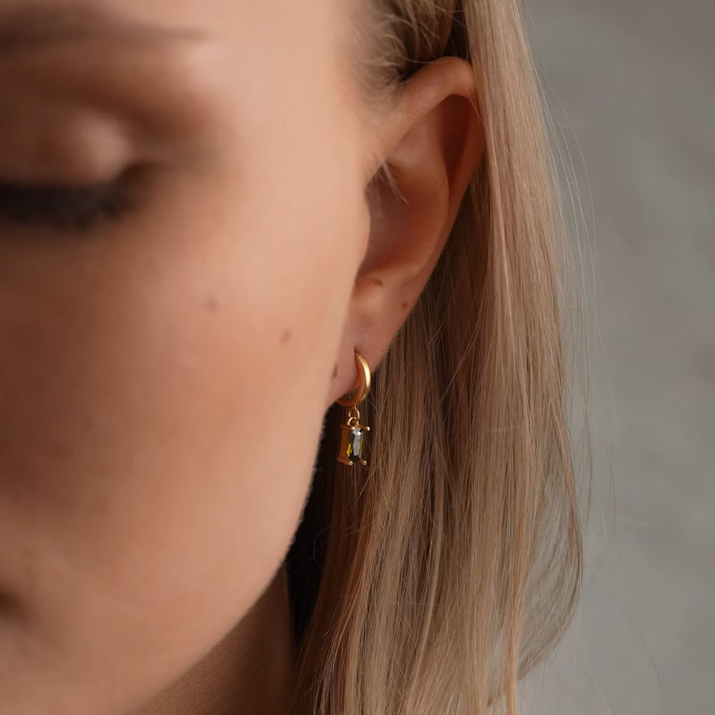 Baguette Birthstone Huggies