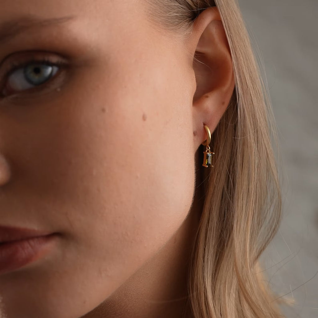 Baguette Birthstone Huggies