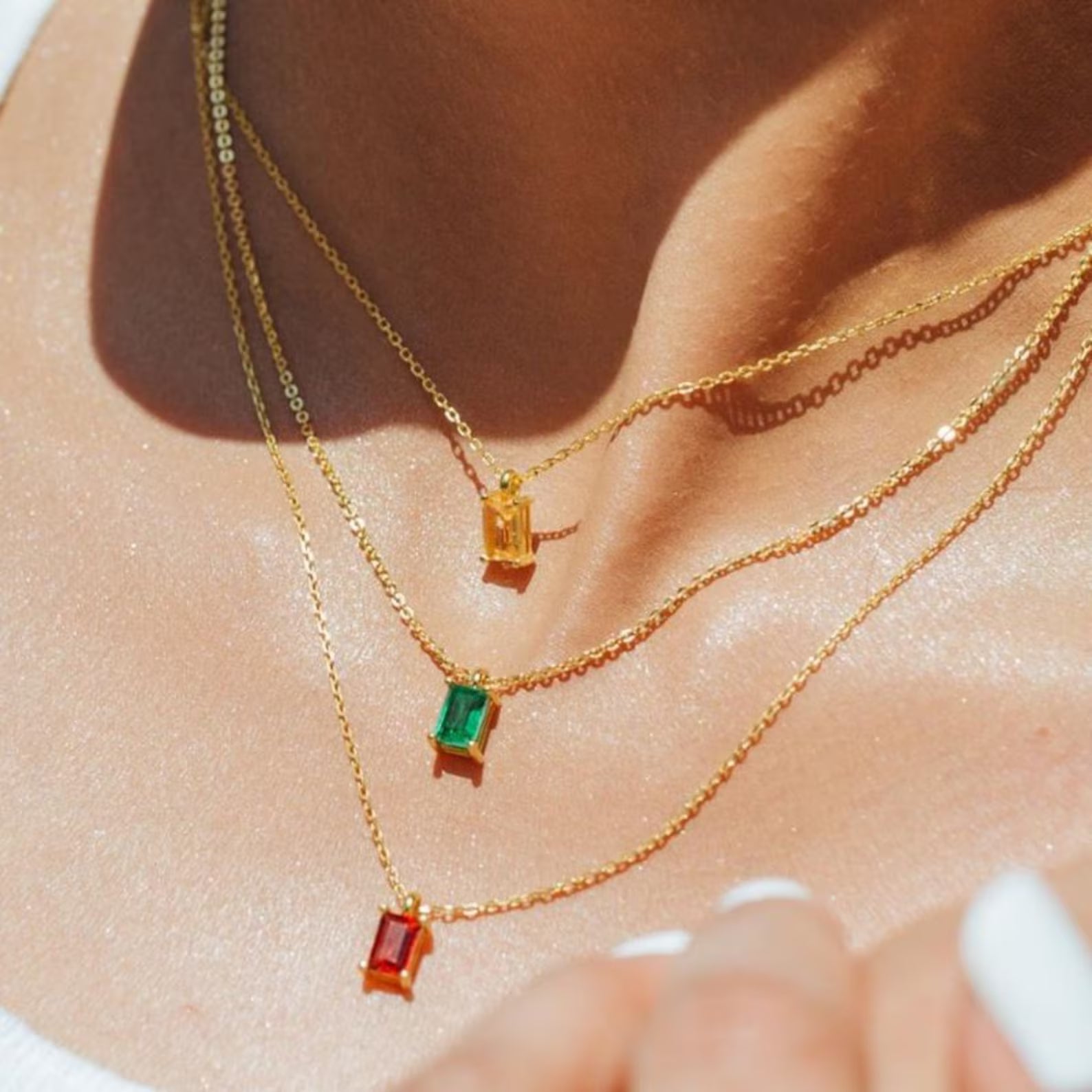 Emerald Cut Birthstone Necklace